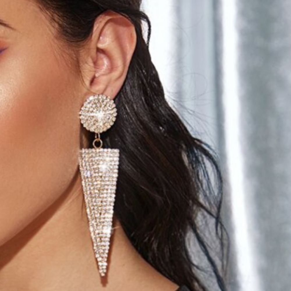 NWOT Rhinestone Decor Triangle Drop Earrings